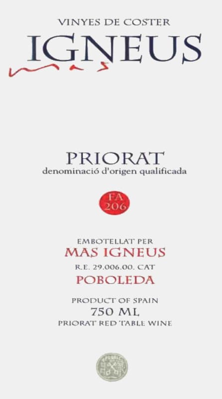 Mas Igneus Priorat FA 206 2010 Front Label