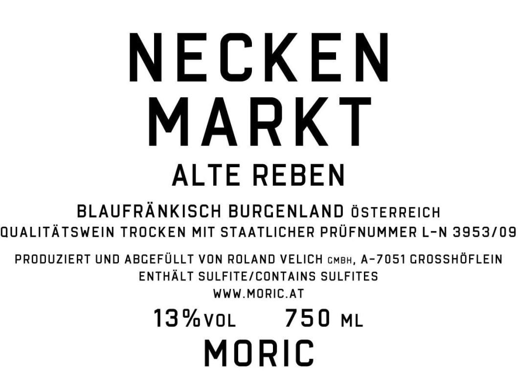 Moric Neckenmarkt Alte Reben Blaufrankisch 2008 Front Label