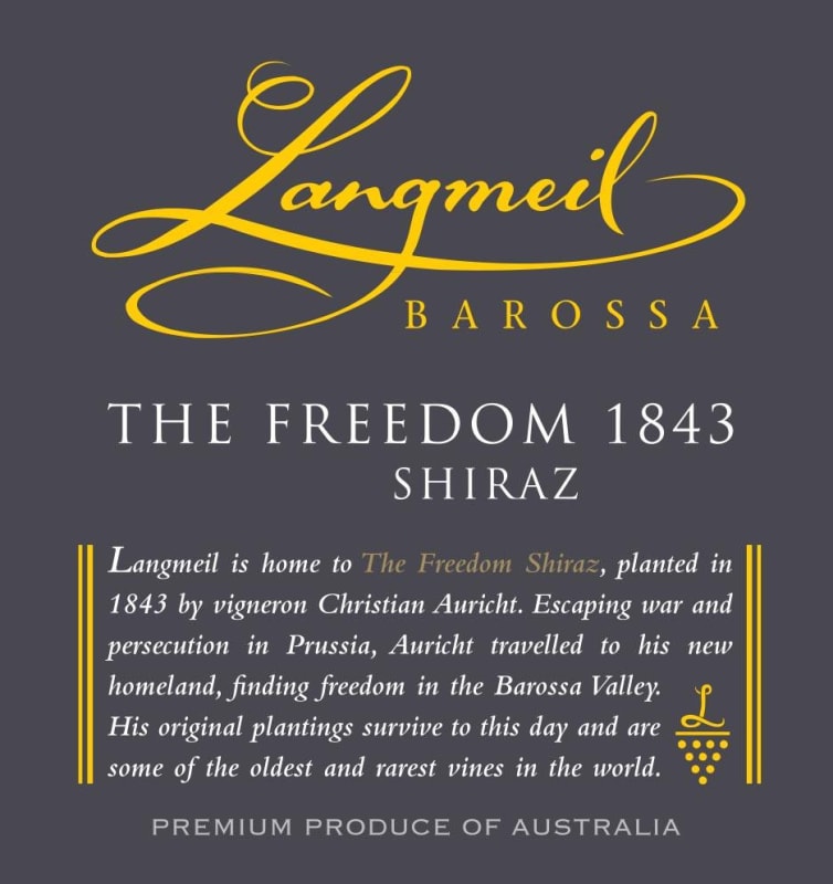 Langmeil The Freedom 1843 Shiraz 2012 Front Label