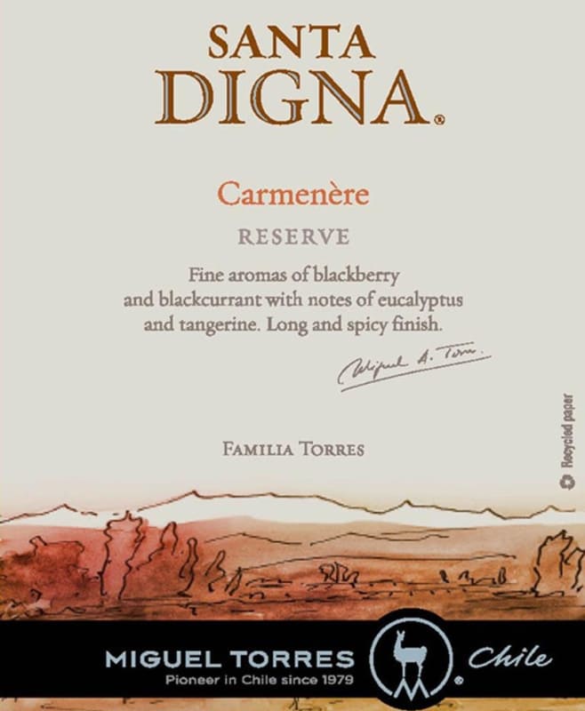 Miguel Torres Santa Digna Reserve Carmenere 2010 Front Label