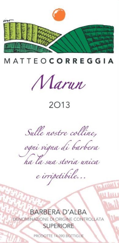 Matteo Correggia Barbera d'Alba Marun 2013 Front Label