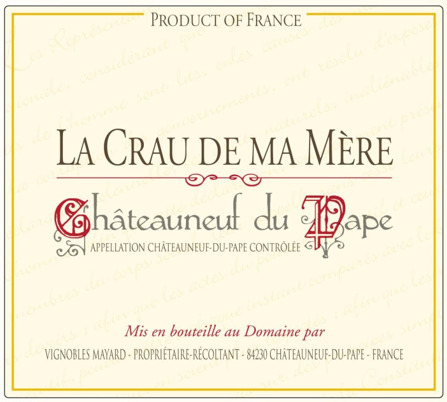 Mayard La Crau de Ma Mere 2012 Front Label