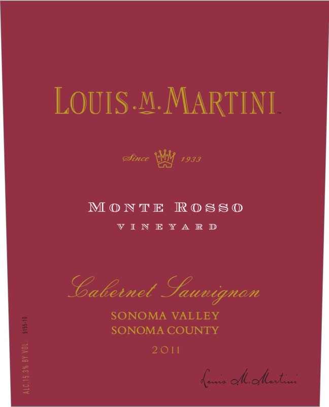 Louis Martini Monte Rosso Vineyard Cabernet Sauvignon 2011 Front Label