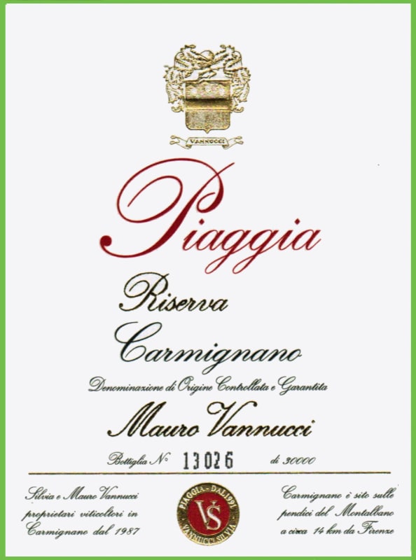 Piaggia Carmignano Riserva 2010 Front Label