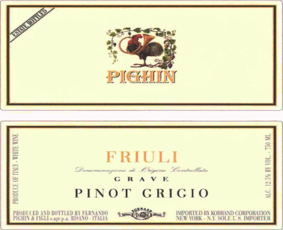 Pighin Pinot Grigio 2012 Front Label
