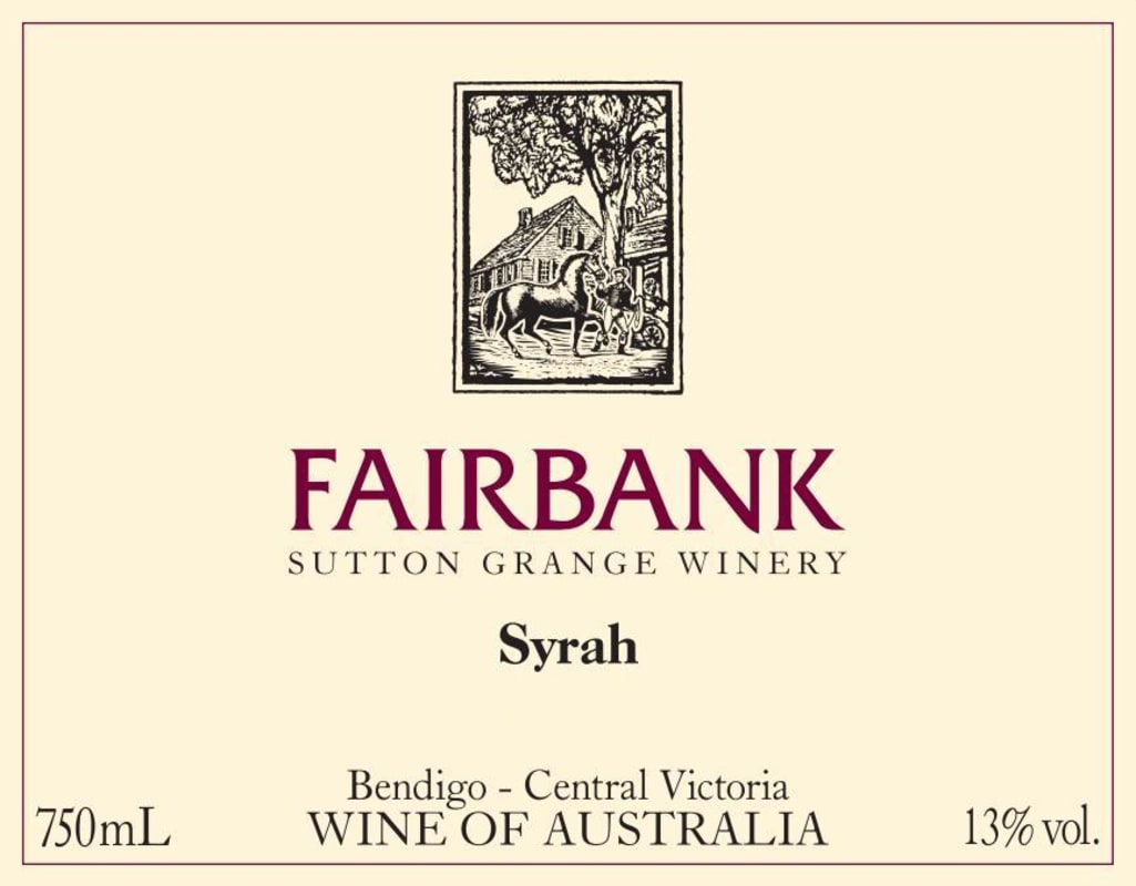 Sutton Grange Winery Fairbank Syrah 2012 Front Label