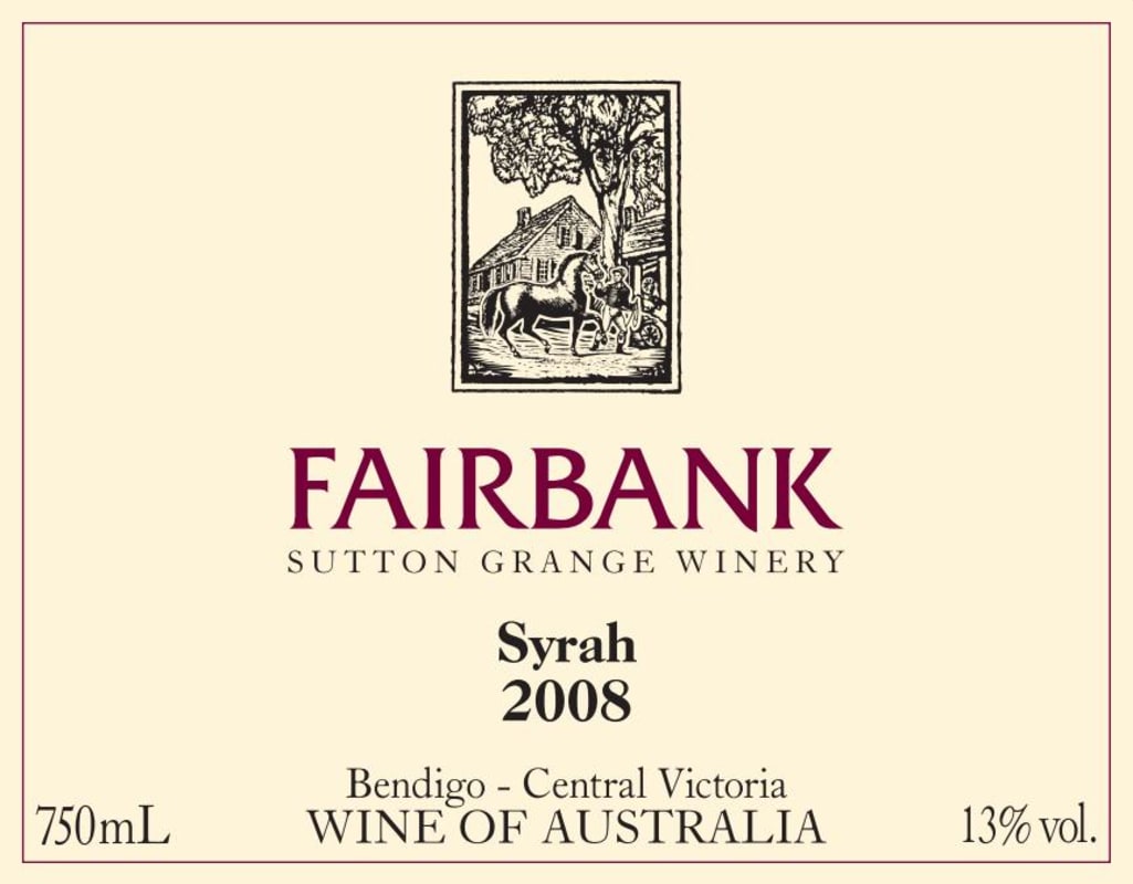 Sutton Grange Winery Fairbank Syrah 2008 Front Label