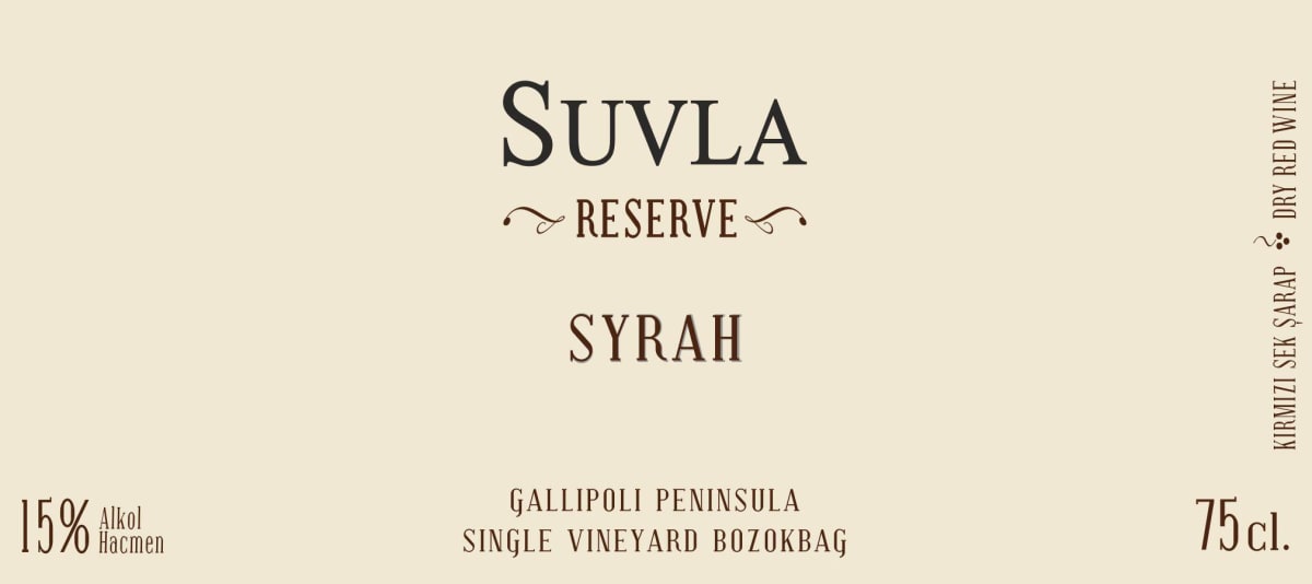 Suvla Winery Reserve Syrah 2012 Front Label