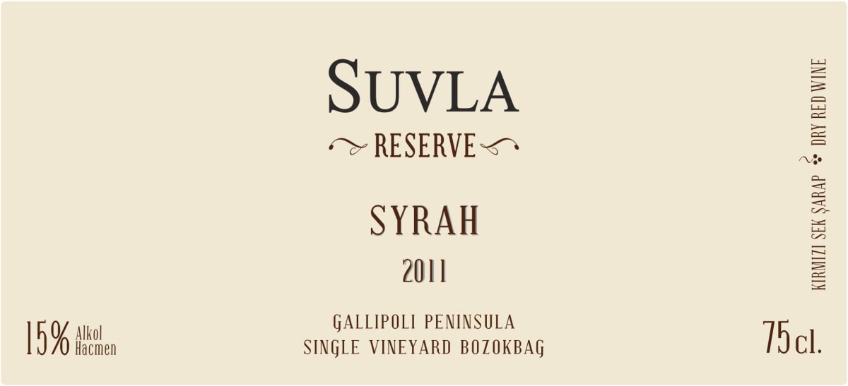Suvla Winery Reserve Syrah 2011 Front Label