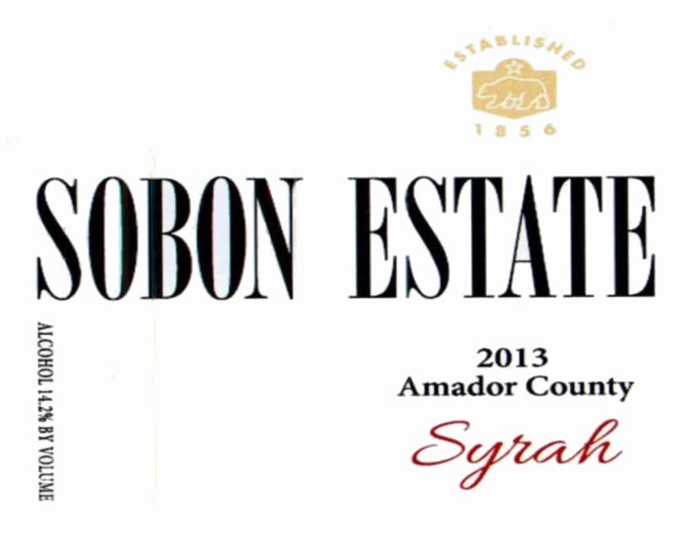 Sobon Estate Syrah 2013 Front Label