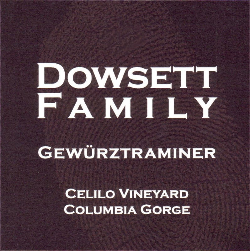Dowsett Wines Family Celilo Vineyard Gewurztraminer 2013 Front Label