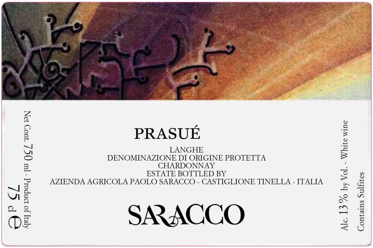Saracco Prasue Chardonnay 2015 Front Label