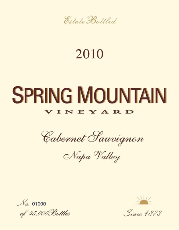 Spring Mountain Vineyard Cabernet Sauvignon 2010 Front Label