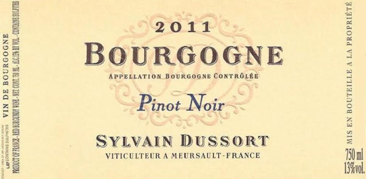 Sylvain Dussort Bourgogne Pinot Noir 2011 Front Label