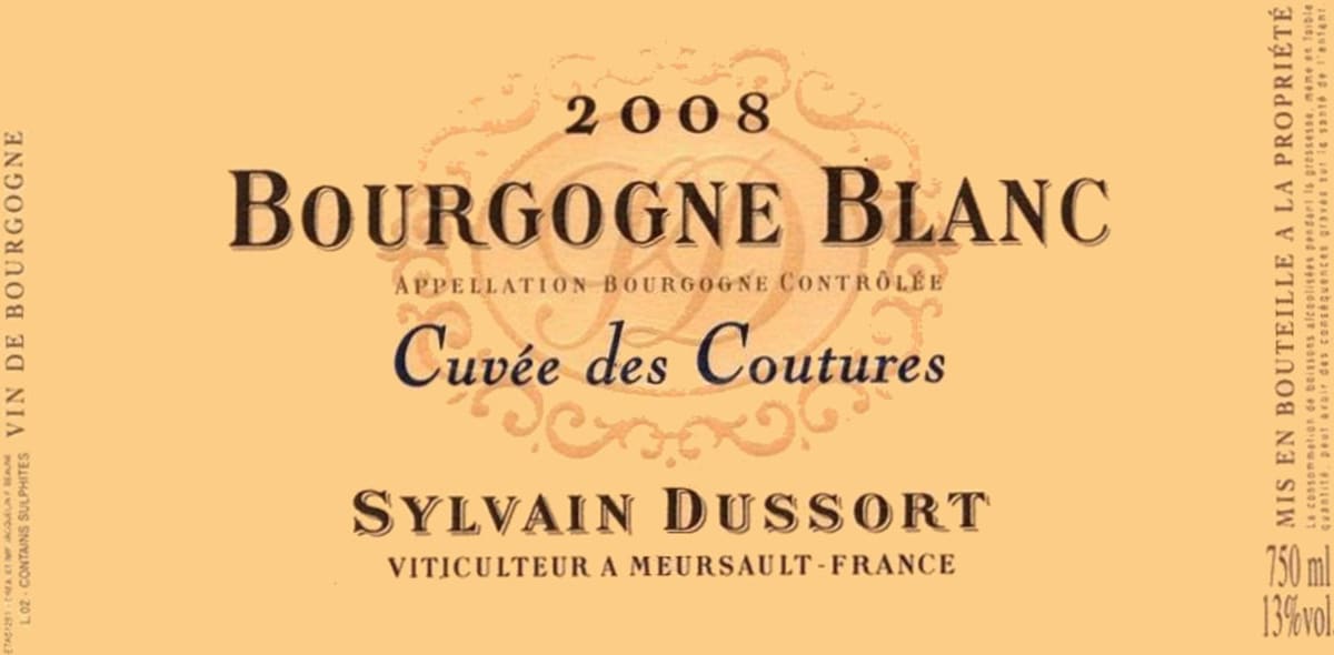 Sylvain Dussort Bourgogne Cuvee des Coutures Blanc 2008 Front Label