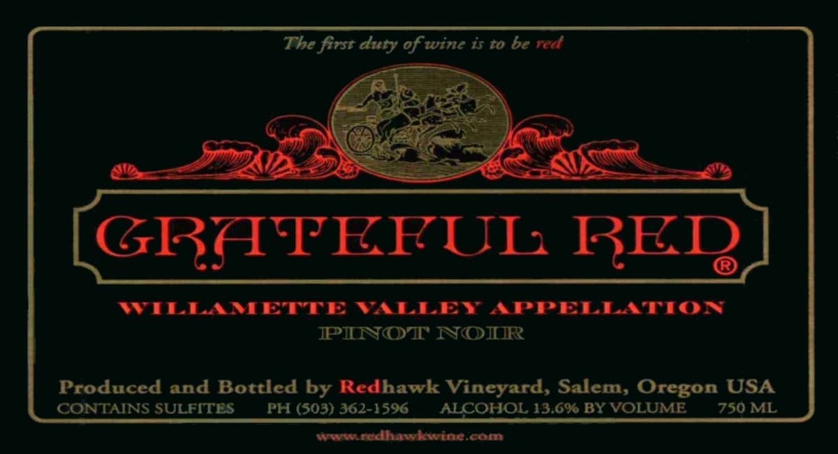 Redhawk Vineyard Grateful Red Pinot Noir 2014 Front Label