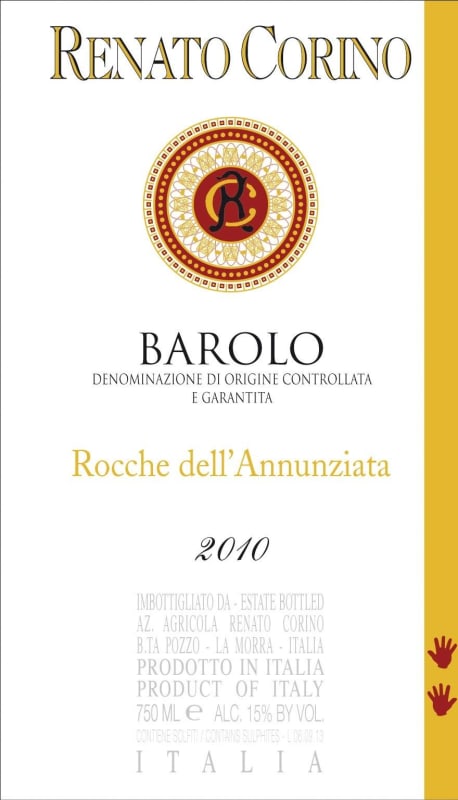 Renato Corino Barolo Vigneto Rocche dell'Annunziata 2010 Front Label