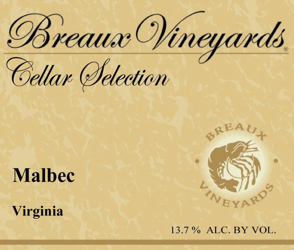 Breaux Vineyards Malbec 2010 Front Label
