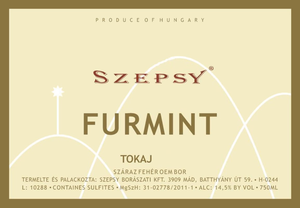 Szepsy Tokaji Szaraz Furmint 2010 Front Label