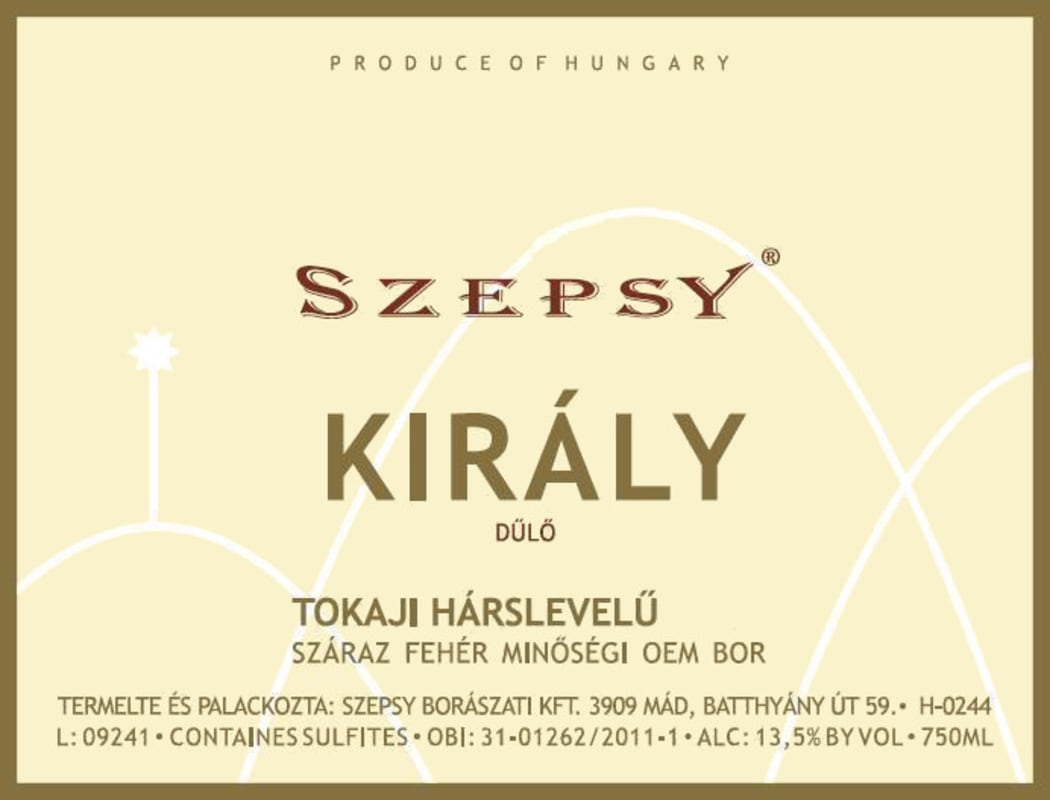 Szepsy Kiraly Harslevelu 2009 Front Label