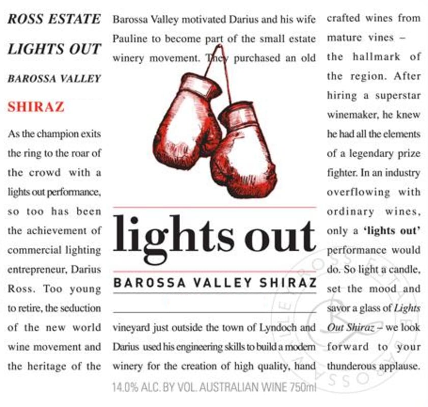 Ross Estate Lights Out Shiraz 2011 Front Label