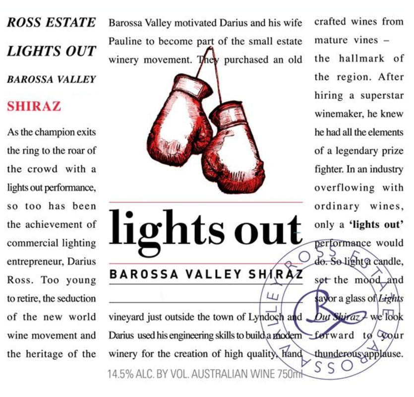 Ross Estate Lights Out Shiraz 2007 Front Label