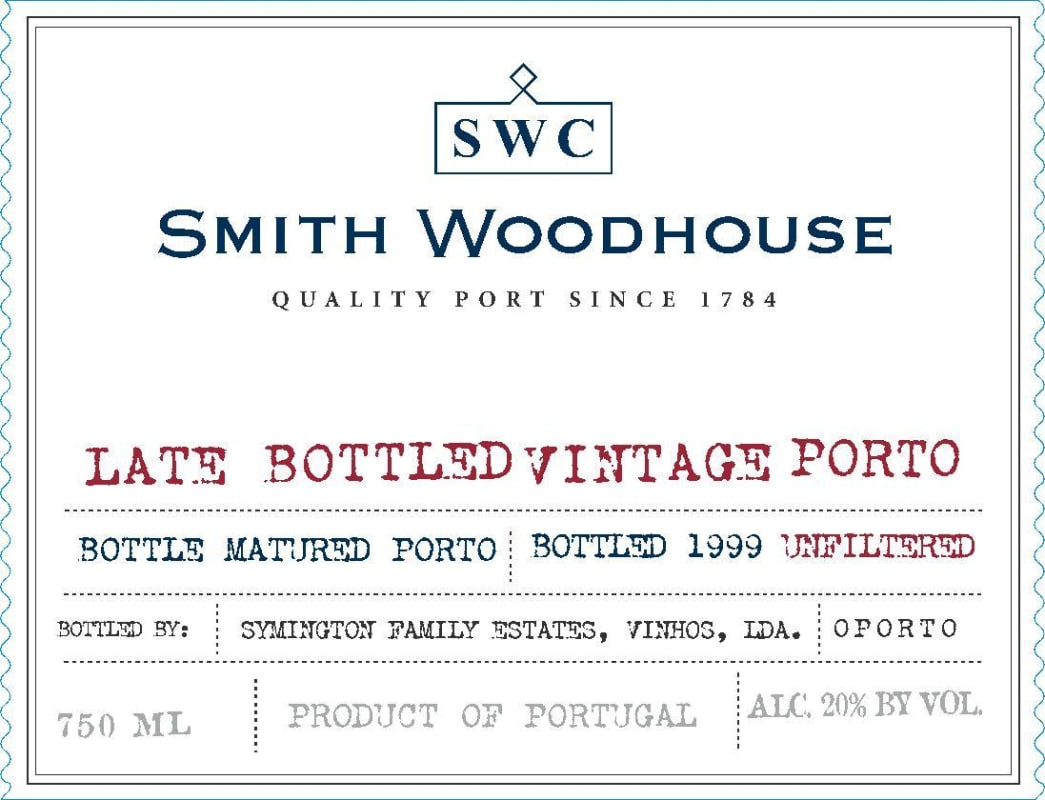 Smith Woodhouse Late Bottled Vintage Port 1999 Front Label