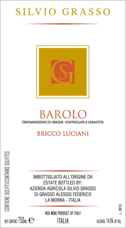Silvio Grasso Barolo Bricco Luciani 2012 Front Label