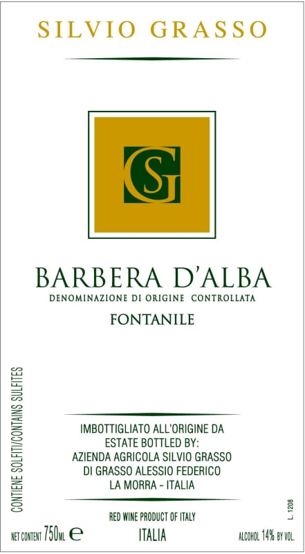 Silvio Grasso Barbera d'Alba Fontanile 2013 Front Label