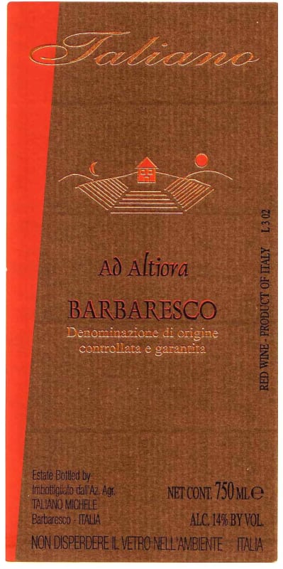 Taliano Michele Barbaresco Ad Altiora 2003 Front Label