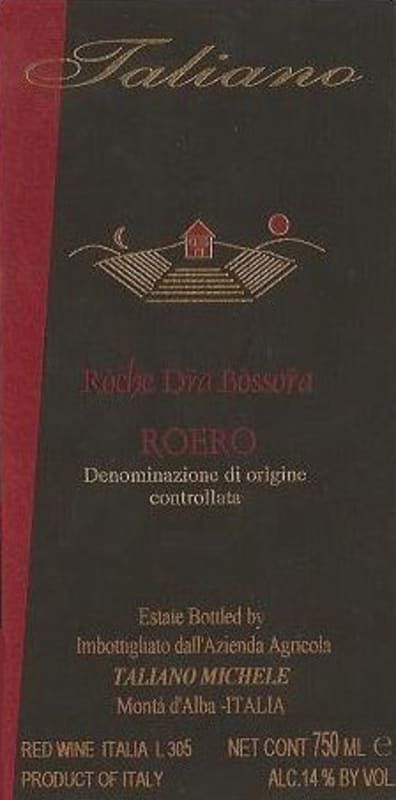 Taliano Michele Roero Roche dra Bossoa Riserva 2008 Front Label