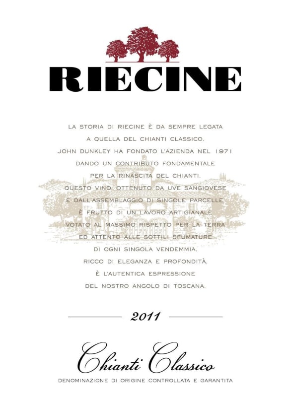 Riecine Chianti Classico 2011 Front Label