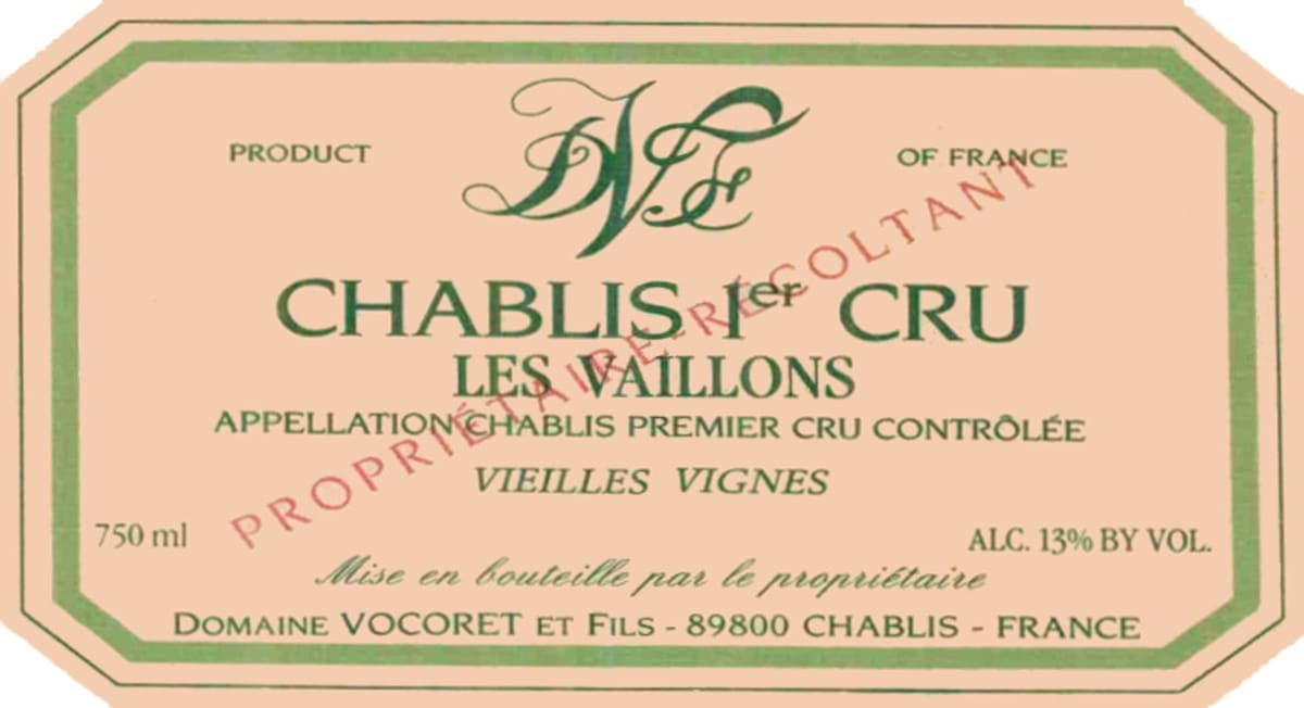 Vocoret Chablis Vaillon Premier Cru 2013 Front Label