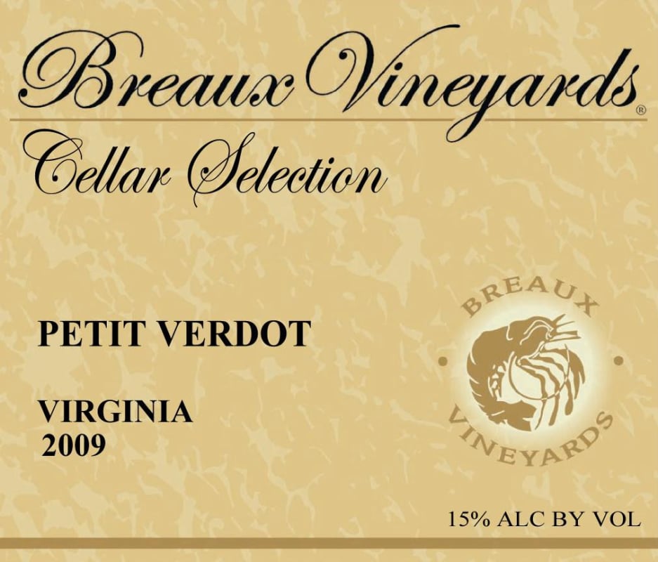 Breaux Vineyards Cellar Selection Petit Verdot 2009 Front Label