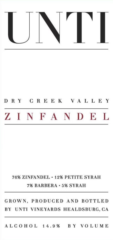 Unti Dry Creek valley Zinfandel 2013 Front Label