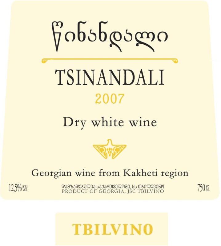 Tbilvino Tsinandali 2007 Front Label