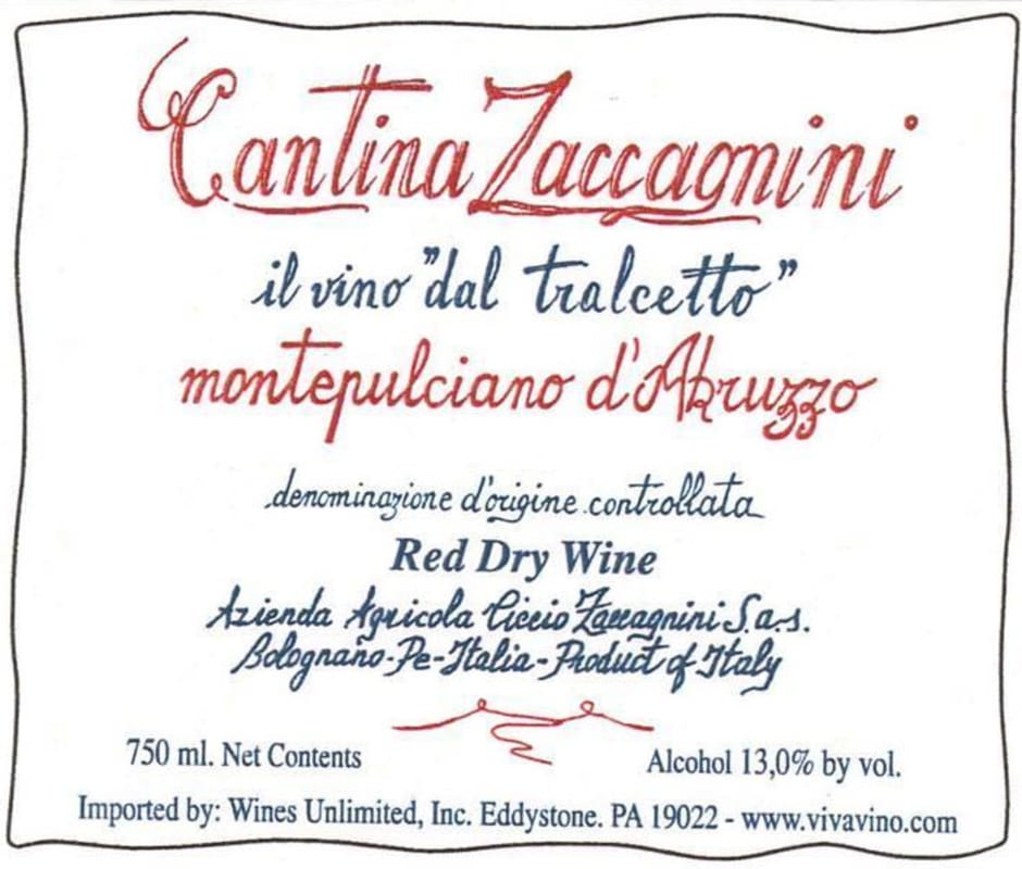 Zaccagnini Tralcetto Montepulciano d'Abruzzo 2009 Front Label