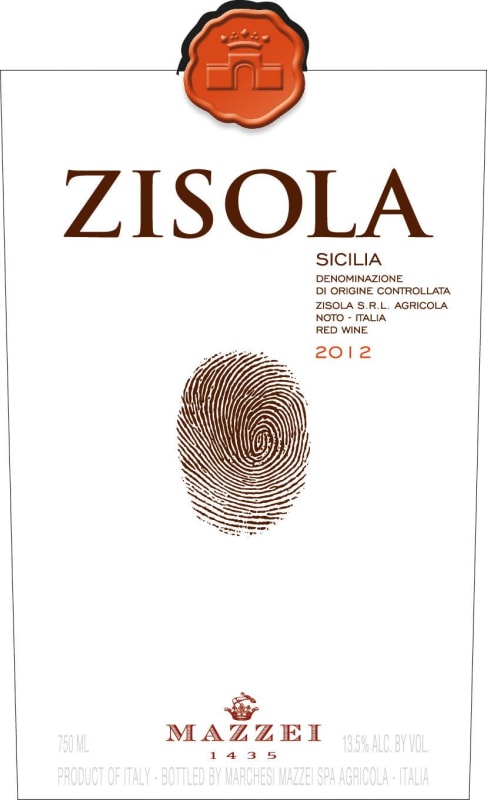 Zisola Sicilia Nero d'Avola 2012 Front Label