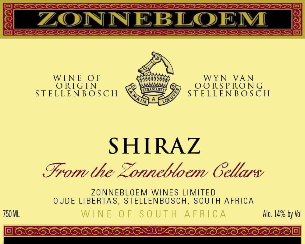 Zonnebloem Shiraz 2013 Front Label