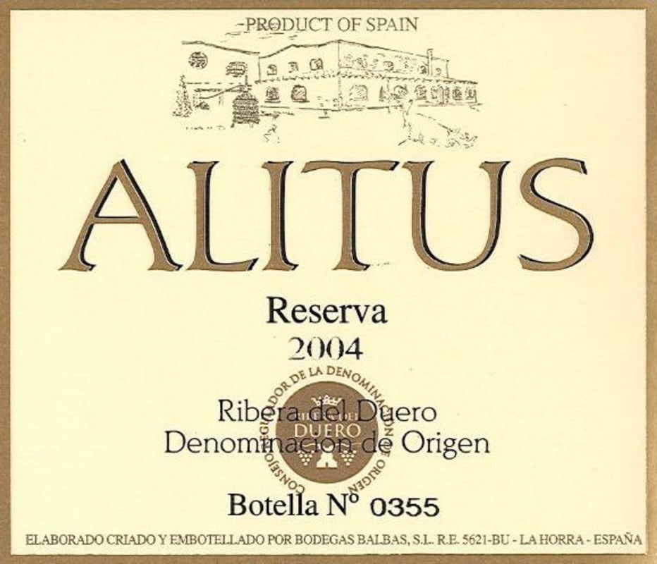 Bodegas Balbas Alitus Reserva 2004 Front Label
