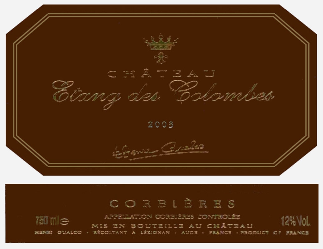 Etang des Colombes Corbieres Rouge 2003 Front Label