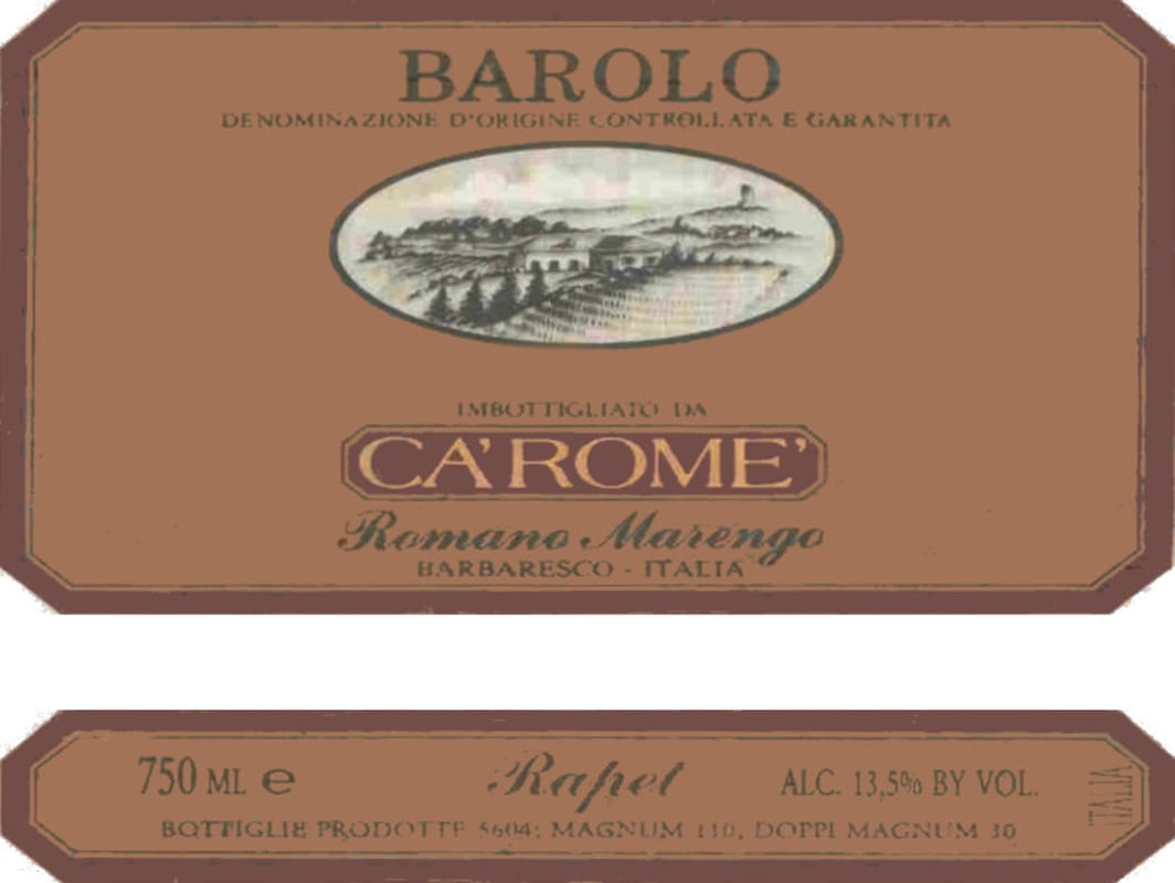 Ca' Rome Barolo Rapet 2007 Front Label