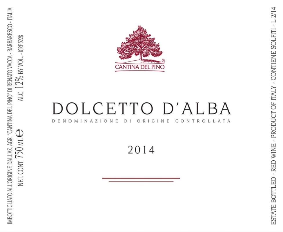 Cantina del Pino Dolcetto d'Alba 2014 Front Label