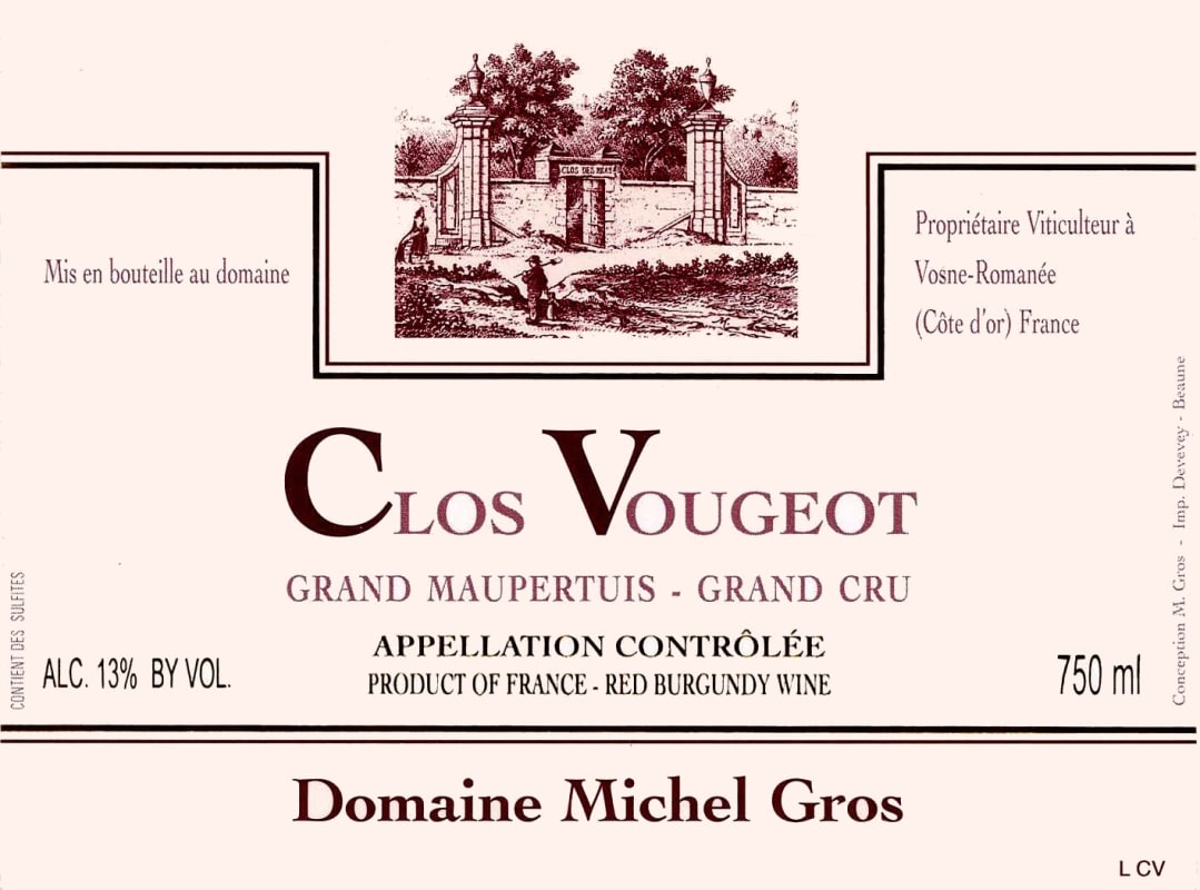 Domaine Michel Gros Clos de Vougeot Grand Maupertuis Grand Cru 2012 Front Label