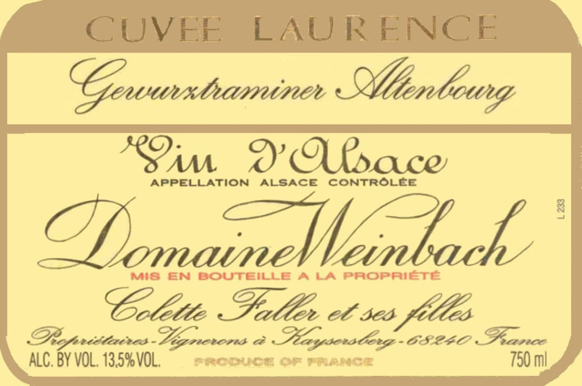 Domaine Weinbach Altenbourg Cuvee Laurence Gewurztraminer 2013 Front Label