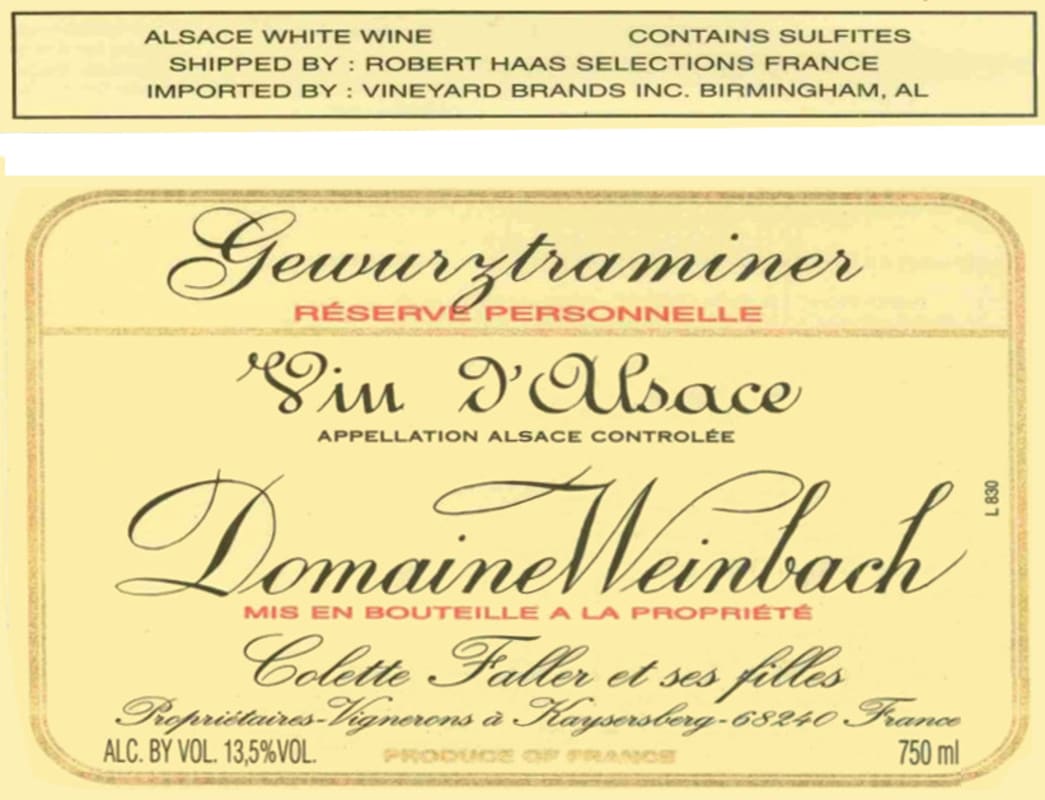 Domaine Weinbach Reserve Personnelle Gewurztraminer 2011 Front Label
