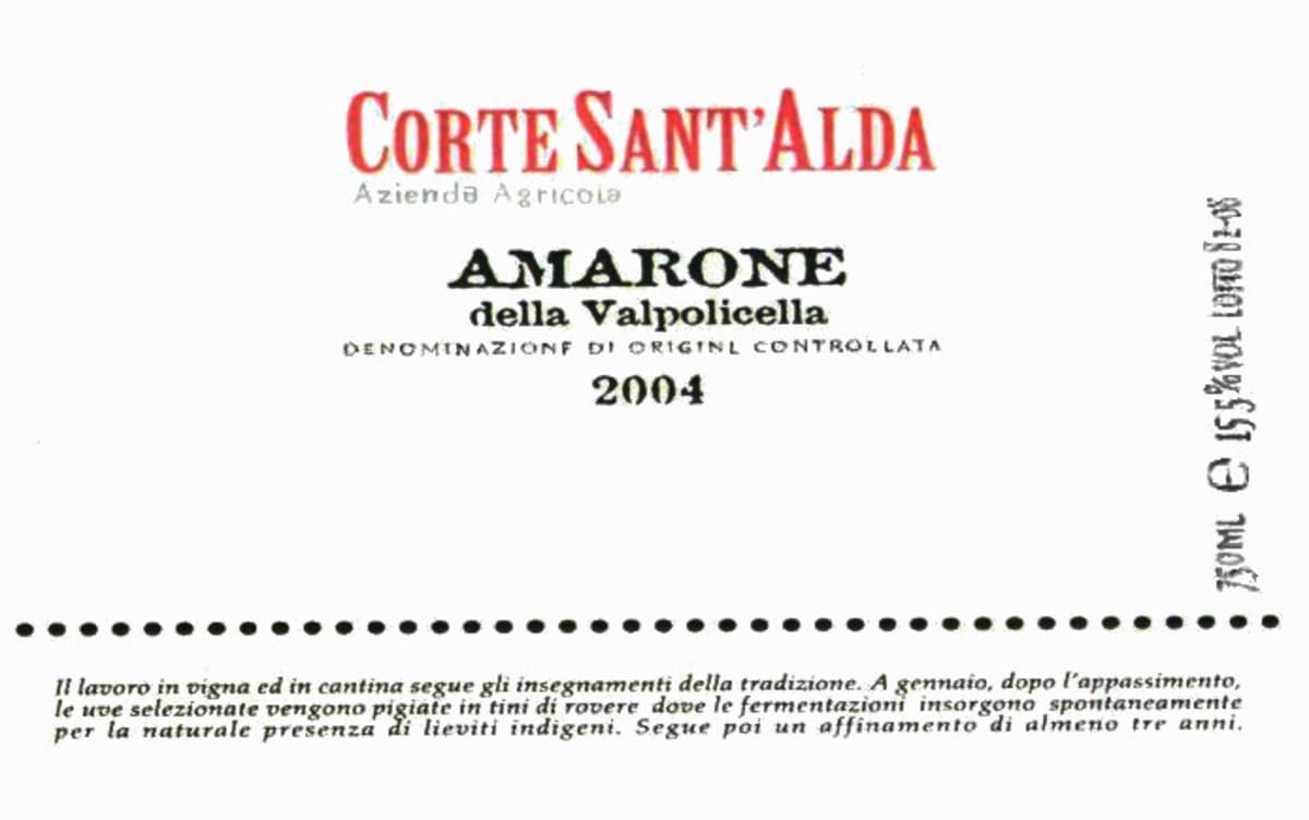 Corte Sant'Alda Amarone della Valpolicella 2004 Front Label