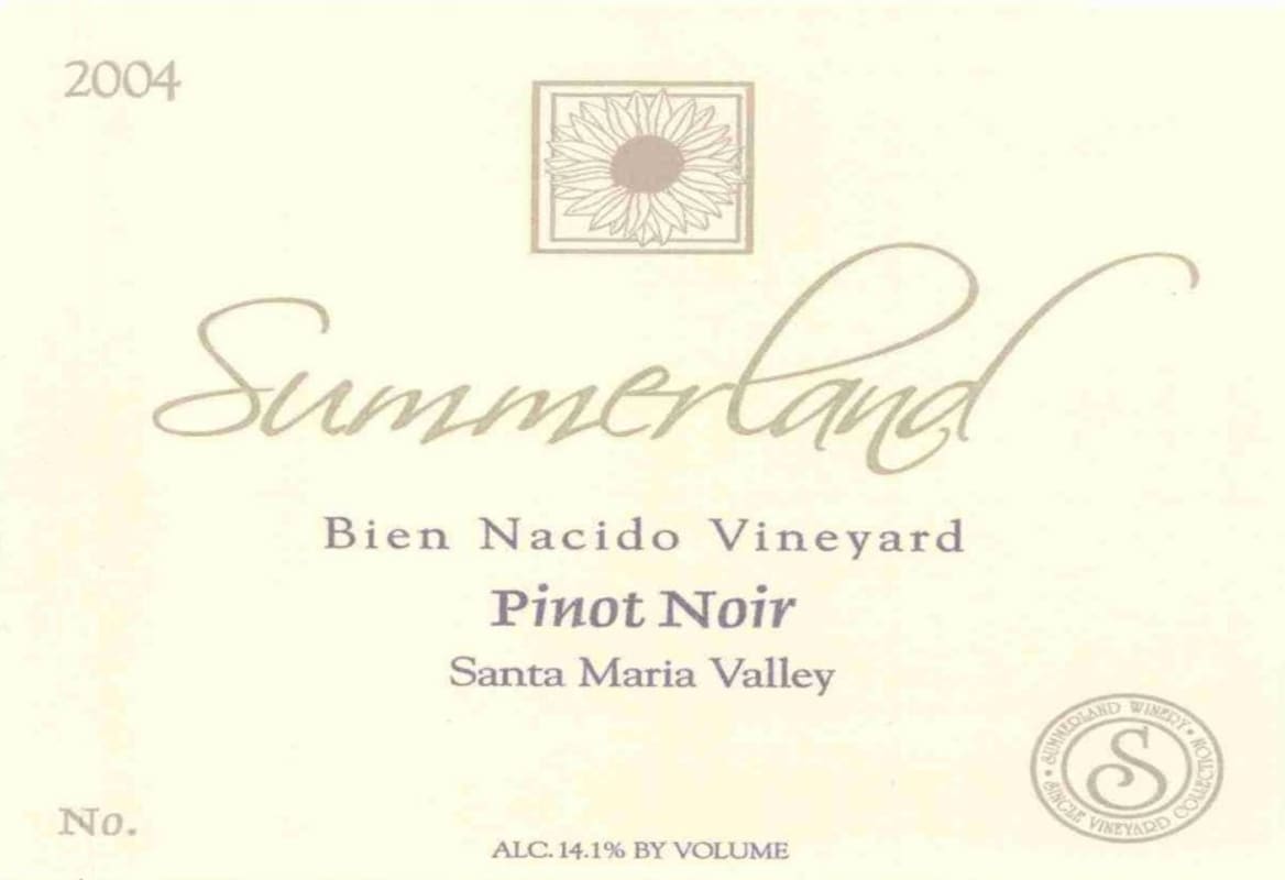 Summerland Bien Nacido Vineyard Pinot Noir 2004 Front Label