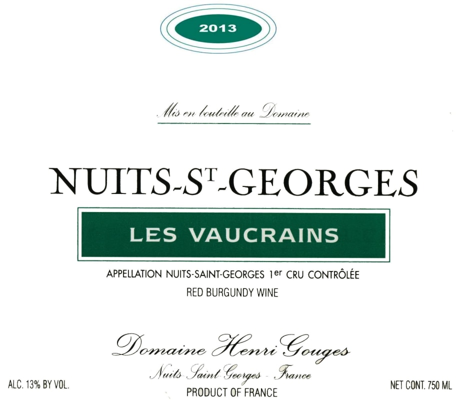 Domaine Henri Gouges Nuits-St-Georges Les Vaucrains Premier Cru 2013 Front Label