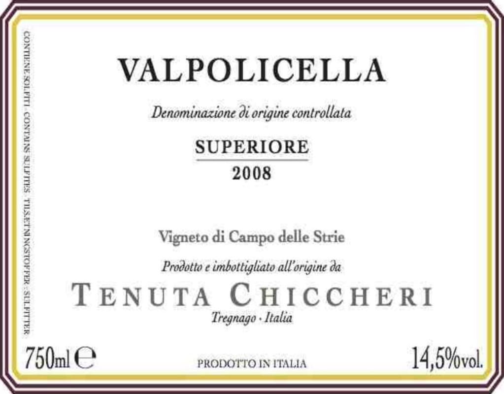 Tenuta Chiccheri Valpolicella Superiore 2008 Front Label